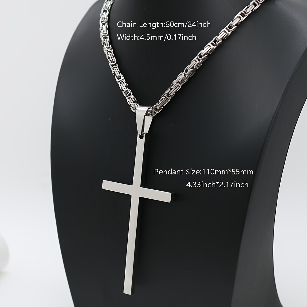 Men's Large Stainless Steel Cross Pendant Necklace, 2pcs Set